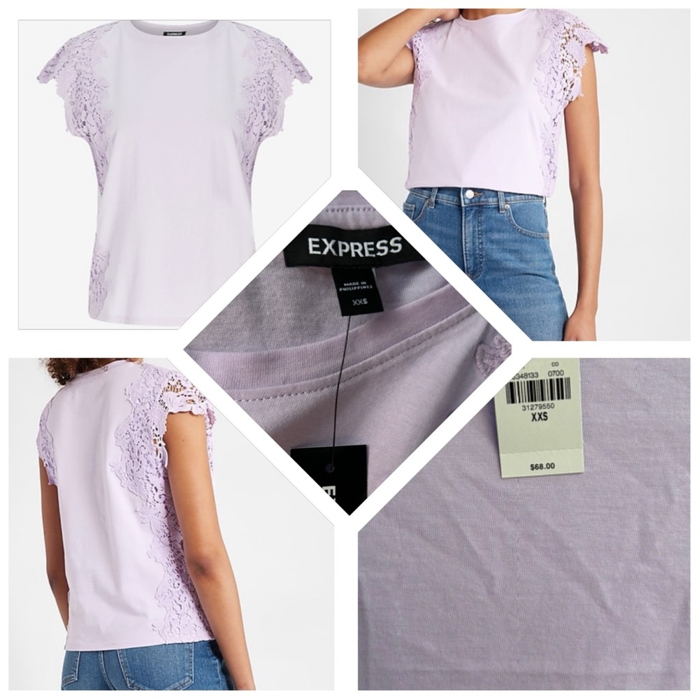 XXS Express Lavender Short Sleeve Lace Trim Tee